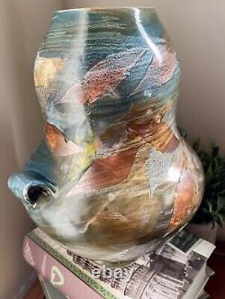 Beautiful Tom Kendall Art Pottery Glazed Clay Vase 12 Tall USA Lot#2