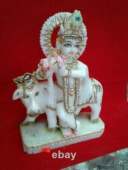 Beautiful krishna cow hand made Makrana marble 12 inches Height Idol USA Seller