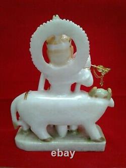 Beautiful krishna cow hand made Makrana marble 12 inches Height Idol USA Seller