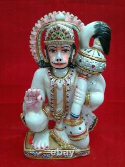 Beautiful lord hanuman hand made white marble 12 inches Height Idol USA Seller