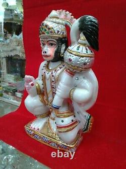 Beautiful lord hanuman hand made white marble 12 inches Height Idol USA Seller