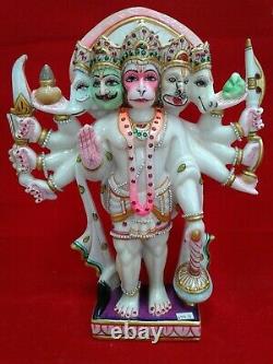 Beautiful lord hanuman hand made white marble 15 inches Height Idol USA Seller