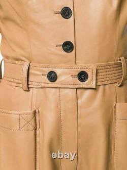 Beige Stylish Leather Romper Belted Women 100% Genuine Leather Festive Jumpsuit
