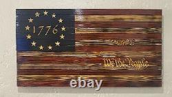 Betsy Ross 1776 American Flag Wooden We The People 37x19in Wall Art
