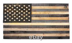 Black Wood American Flag Patriotic Hanging Wall Decor Hand-Made 48'' X 27'' USA