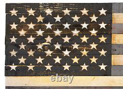 Black Wood American Flag Patriotic Hanging Wall Decor Hand-Made 48'' X 27'' USA