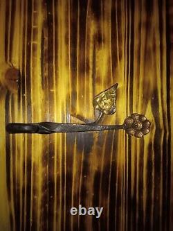 Blacksmith made Hand Forged Hook flower with a leaf (guilded)