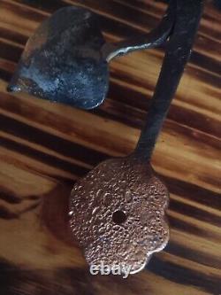 Blacksmith made Hand Forged Hook flower with a leaf (guilded)