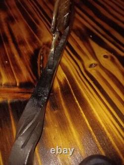 Blacksmith made Hand Forged Hook flower with a leaf (guilded)