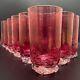Blenko Cranberry Crackle Glass Tumbler 8pc Set With Clear Rosettes Usa 5.5 14oz