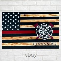 Burned Wood American Flag / Firefighter Flag Custom Made-Free Personalization