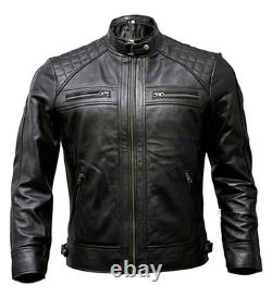 Café Racer Men Leather Jacket Black Brown Biker Genuine Sheep skin Leather