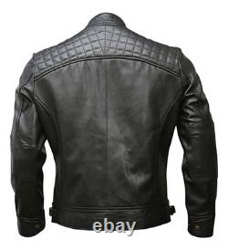 Café Racer Men Leather Jacket Black Brown Biker Genuine Sheep skin Leather