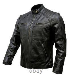 Café Racer Men Leather Jacket Black Brown Biker Genuine Sheep skin Leather