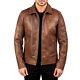 Cafe Racer Men's Leather Jacket Moto Brown Genuine Sheep Skin Leather