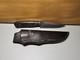Carved Brand Damascus Field Knife With Sheath And Blue Burl Handle