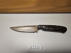 Carved Brand Damascus Field Knife With Sheath And Blue Burl Handle