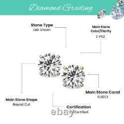 Certified 0.50CT E\VS2 Lab Grown Diamond Stud Earrings 18k Yellow Gold
