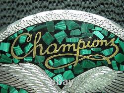 Champions Eagle Belt Buckle! Vintage! Rare! Hand Made! 1983! Usa! Green Stone