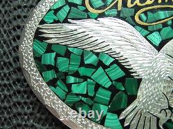 Champions Eagle Belt Buckle! Vintage! Rare! Hand Made! 1983! Usa! Green Stone