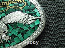 Champions Eagle Belt Buckle! Vintage! Rare! Hand Made! 1983! Usa! Green Stone