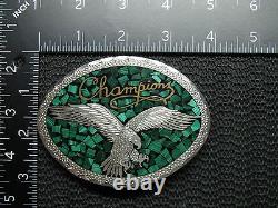 Champions Eagle Belt Buckle! Vintage! Rare! Hand Made! 1983! Usa! Green Stone