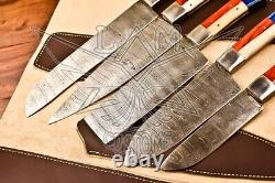 Chef Set Hand Forged Damascus Steel USA Flag Handle Rare Chef Set 5 pieces