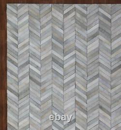 Chevron Zigzag Beige Cowhide Hand Made Leather hair Area Rug & Carpets