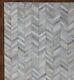 Chevron Zigzag Beige Cowhide Hand Made Leather Hair Area Rug & Carpets