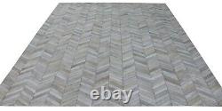 Chevron Zigzag Beige Cowhide Hand Made Leather hair Area Rug & Carpets