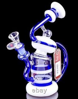 Chill Glass 2-Arm RECYCLER Inline BONG Blue Unique HELIX Hookah Water Pipe USA