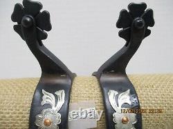 Contempoary Hand Made Engraved Fancy Silver Mounted Black Iron Cowboy Spurs