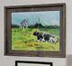 Cows Painting Impressionism Sunny Landscape 14x18 Canvas Signed Framed Varnish