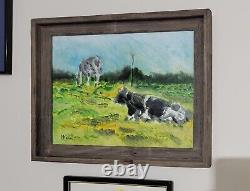 Cows Painting Impressionism Sunny Landscape 14x18 Canvas Signed Framed varnish