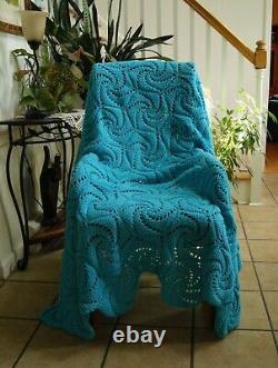 Crocheted Azure Blue Swirl Afghan / Throw Hand Made in the USA