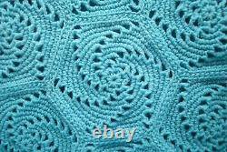 Crocheted Azure Blue Swirl Afghan / Throw Hand Made in the USA