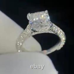 Cushion Cut Moissanite Three Row Engagement Ring 14K White Gold Plated 2.54 TCW