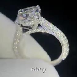 Cushion Cut Moissanite Three Row Engagement Ring 14K White Gold Plated 2.54 TCW