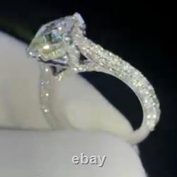 Cushion Cut Moissanite Three Row Engagement Ring 14K White Gold Plated 2.54 TCW