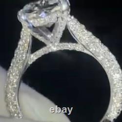 Cushion Cut Moissanite Three Row Engagement Ring 14K White Gold Plated 2.54 TCW