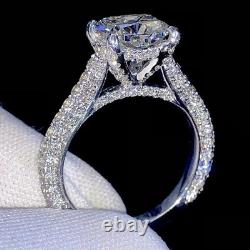 Cushion Cut Moissanite Three Row Engagement Ring 14K White Gold Plated 2.54 TCW