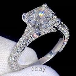 Cushion Cut Moissanite Three Row Engagement Ring 14K White Gold Plated 2.54 TCW