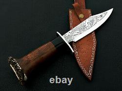 Custom Beautiful eTched D2 Steel 15 bowie Knife antler deer WOOD handle