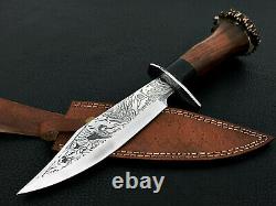 Custom Beautiful eTched D2 Steel 15 bowie Knife antler deer WOOD handle