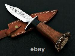 Custom Beautiful eTched D2 Steel 15 bowie Knife antler deer WOOD handle