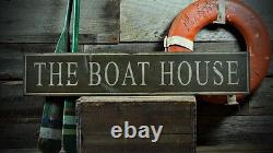 Custom Distressed The Boat House Sign Rustic Hand Made Vintage Wood