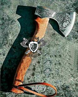 Custom Hand Forged Carbon Steel Viking Gift Axe Come With Leather Sheath USA