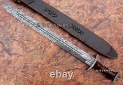 Custom Hand-Forged Damascus Steel Viking Long Sword Battle Ready With Sheath