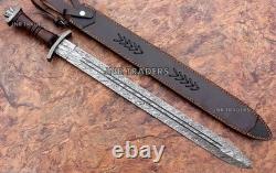 Custom Hand-Forged Damascus Steel Viking Long Sword Battle Ready With Sheath