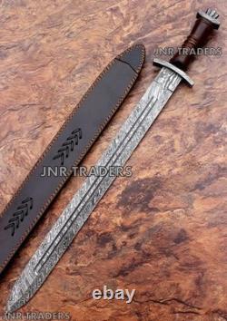 Custom Hand-Forged Damascus Steel Viking Long Sword Battle Ready With Sheath